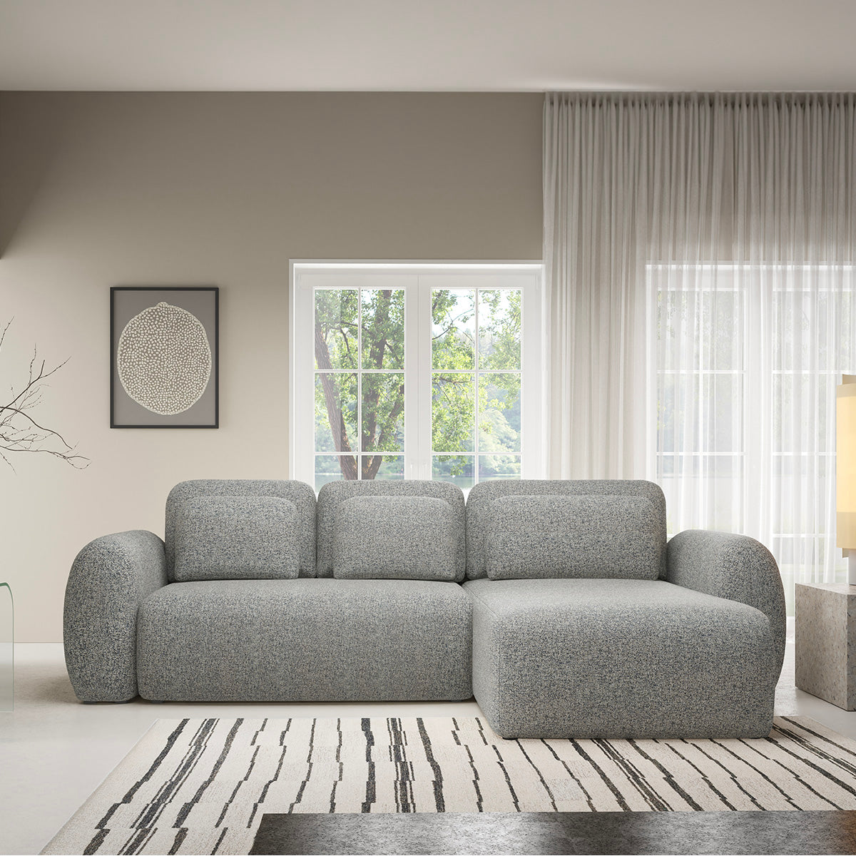 Canapé d'angle réversible et convertible 3 places avec coffre Carmela Gris