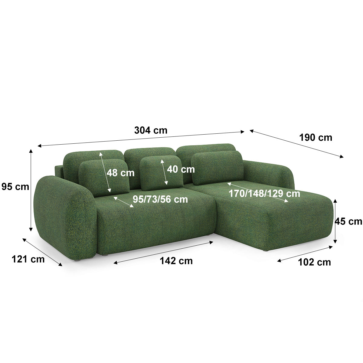 Canapé d'angle réversible et convertible 3 places avec coffre Carmela Vert - vue 7
