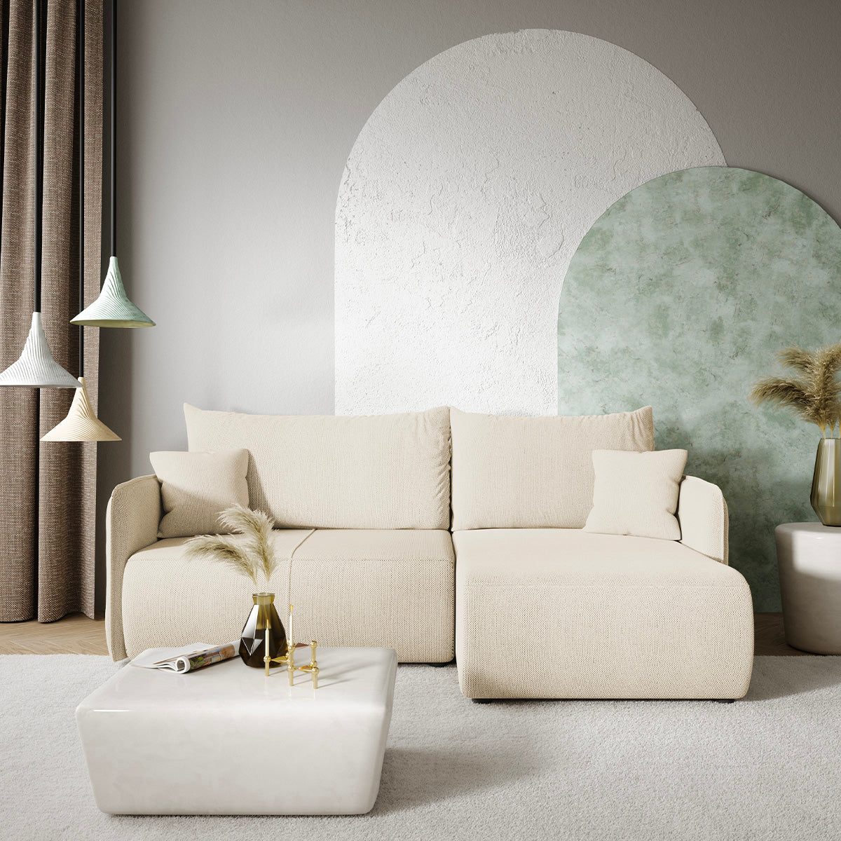 Canapé d'angle réversible et convertible 3 places avec coffre Claudio Beige