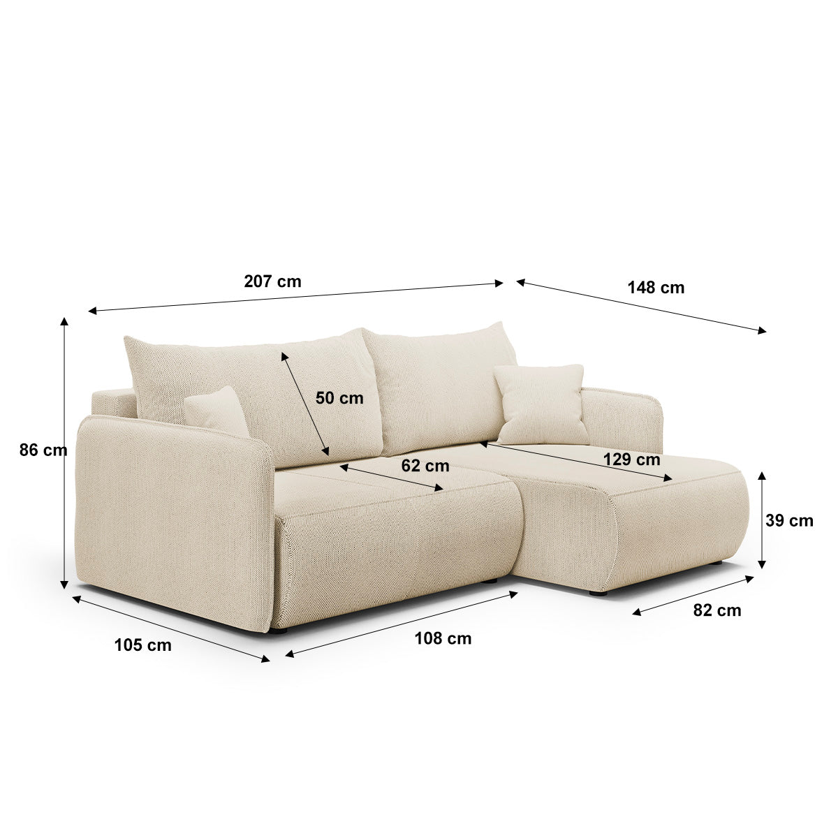 Canapé d'angle réversible et convertible 3 places avec coffre Claudio Beige - vue 6