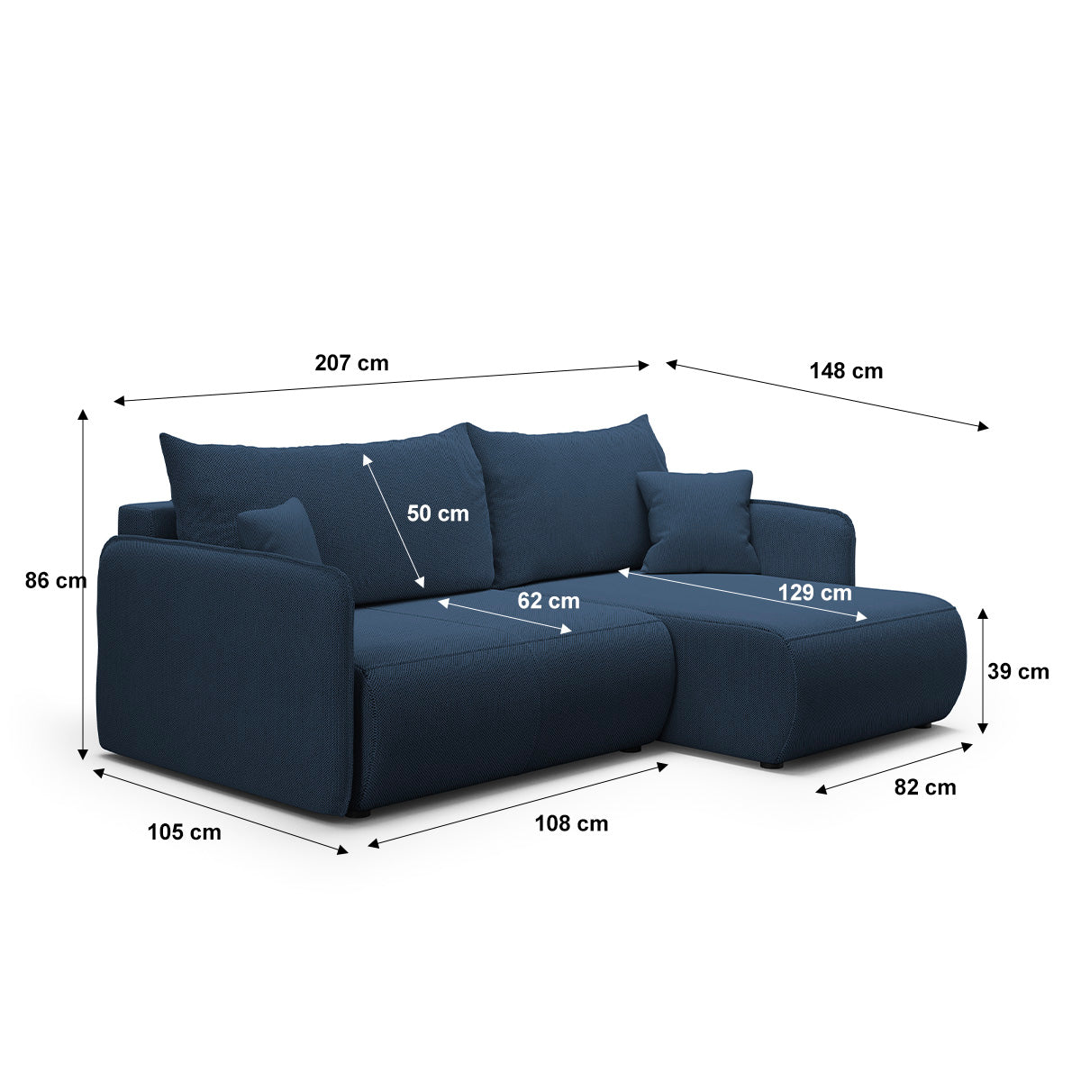 Canapé d'angle réversible et convertible 3 places avec coffre Claudio Bleu foncé - vue 6