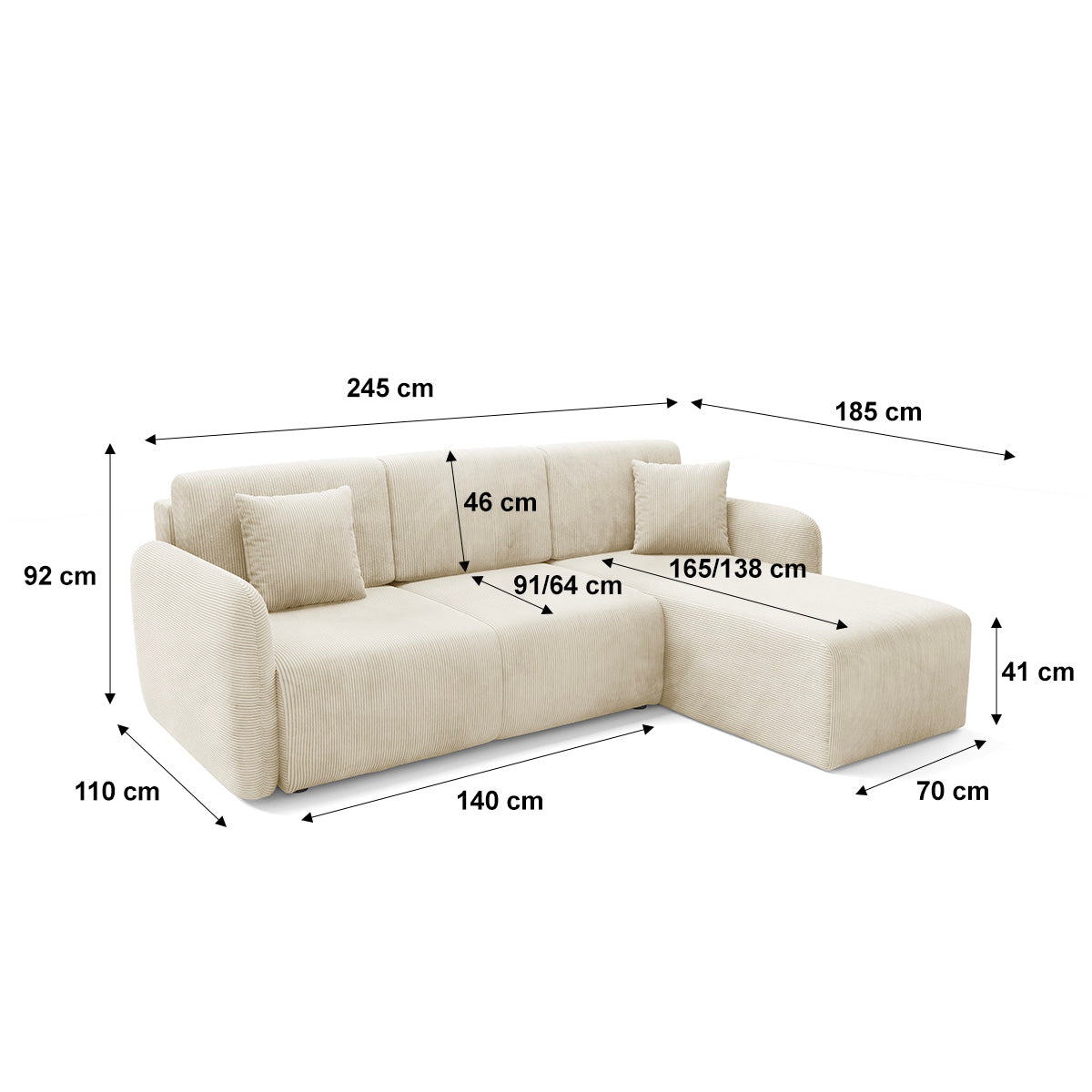 Canapé d'angle réversible et convertible 3 places avec coffre Dora Beige - vue 7