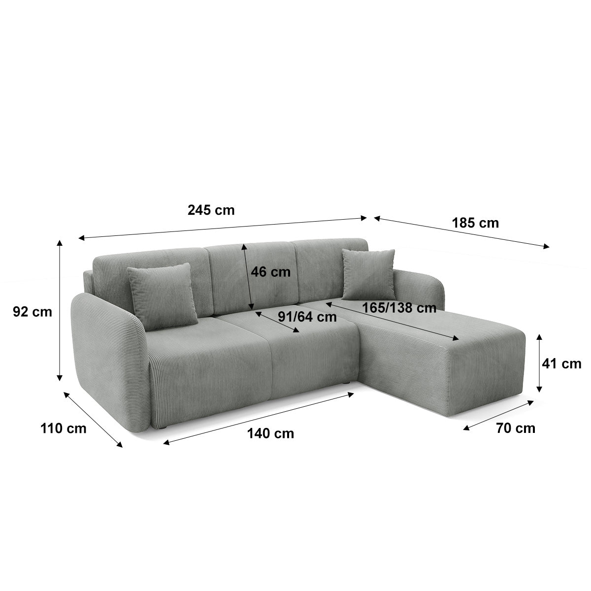 Canapé d'angle réversible et convertible 3 places avec coffre Dora Gris clair - vue 7