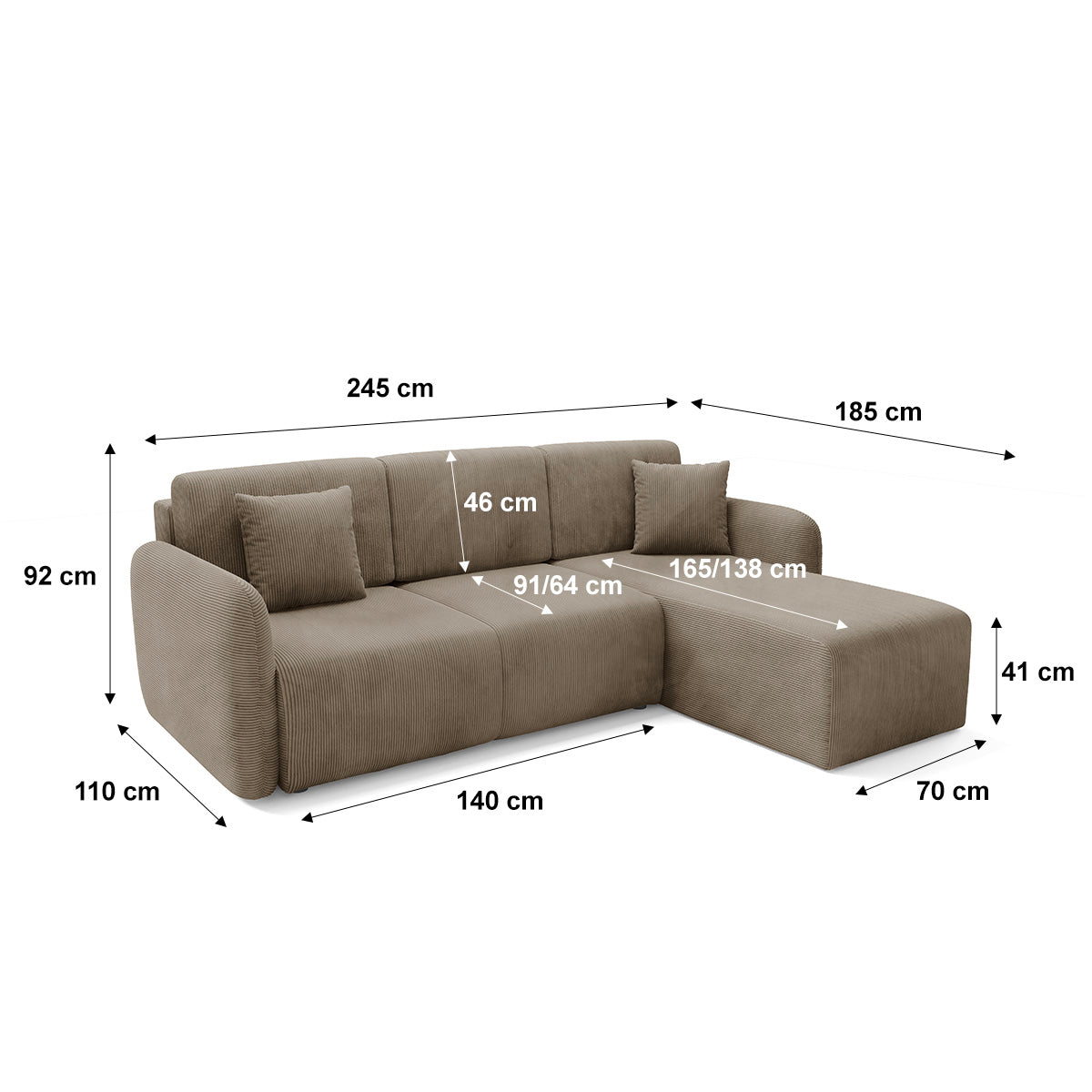 Canapé d'angle réversible et convertible 3 places avec coffre Dora Taupe - vue 7