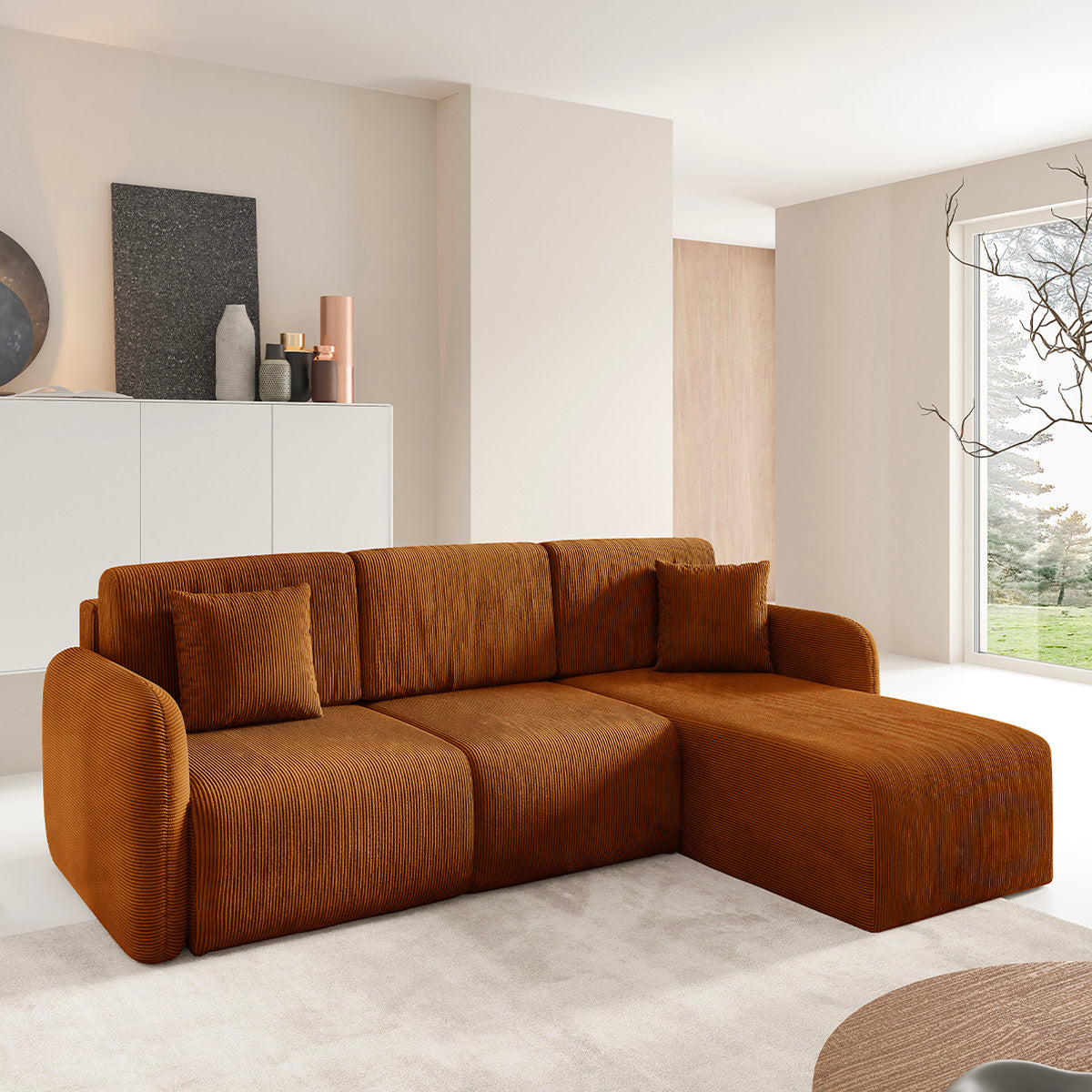 Canapé d'angle réversible et convertible 3 places avec coffre Dora Terracotta