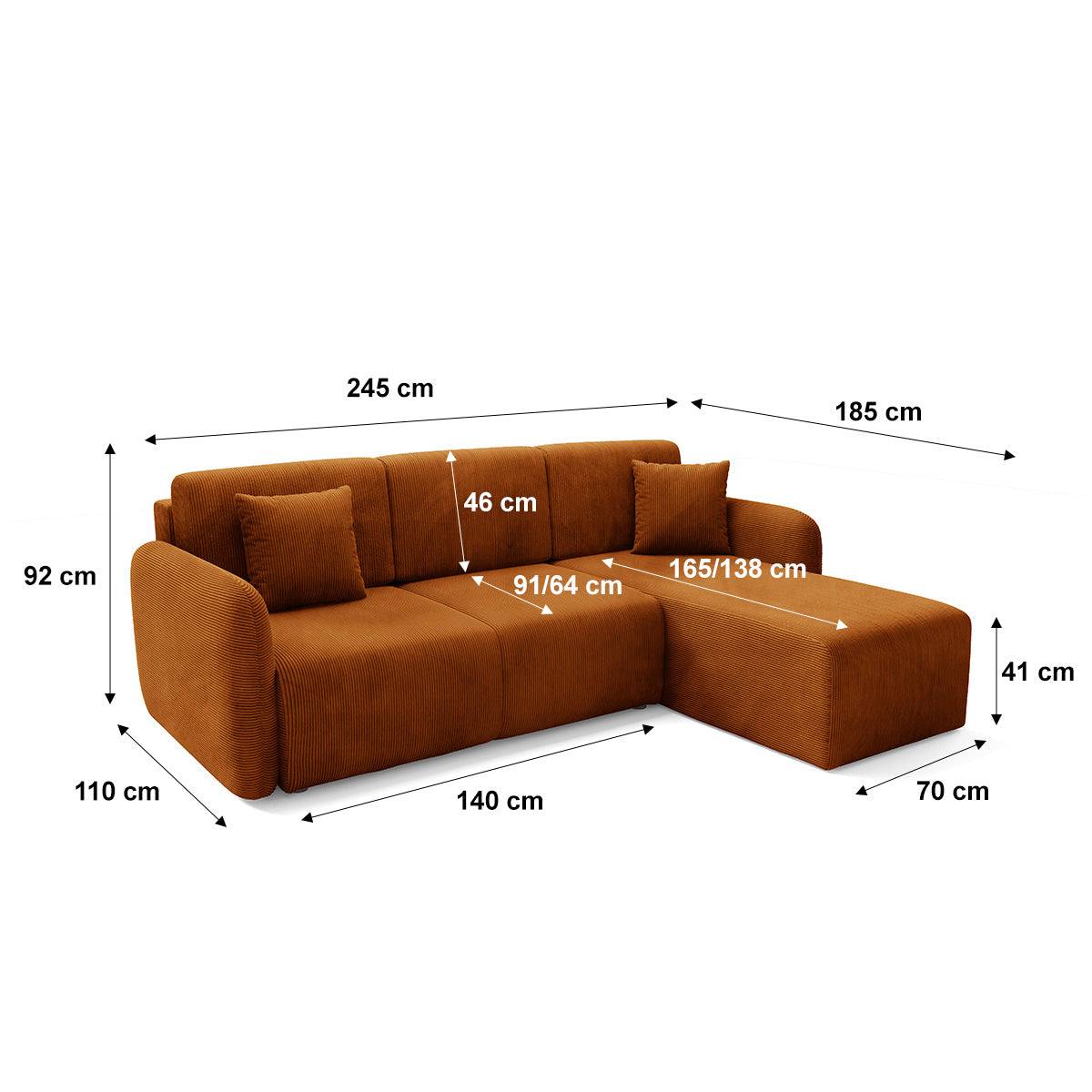 Canapé d'angle réversible et convertible 3 places avec coffre Dora Terracotta - vue 7