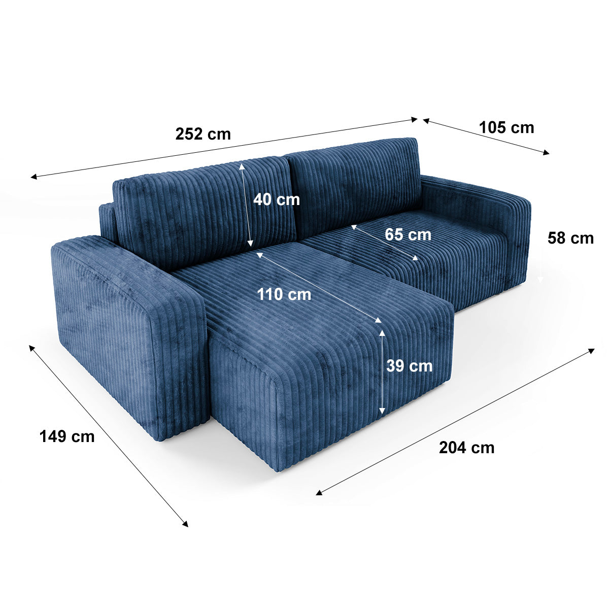 Canapé d'angle réversible et convertible 3 places avec coffre et accoudoirs Angela Bleu marine - vue 8