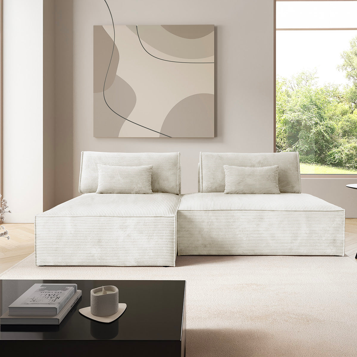 Canapé d'angle réversible modulable et convertible Georgia Blanc cassé