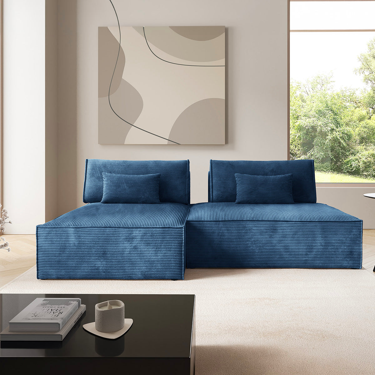 Canapé d'angle réversible modulable et convertible Georgia Bleu foncé
