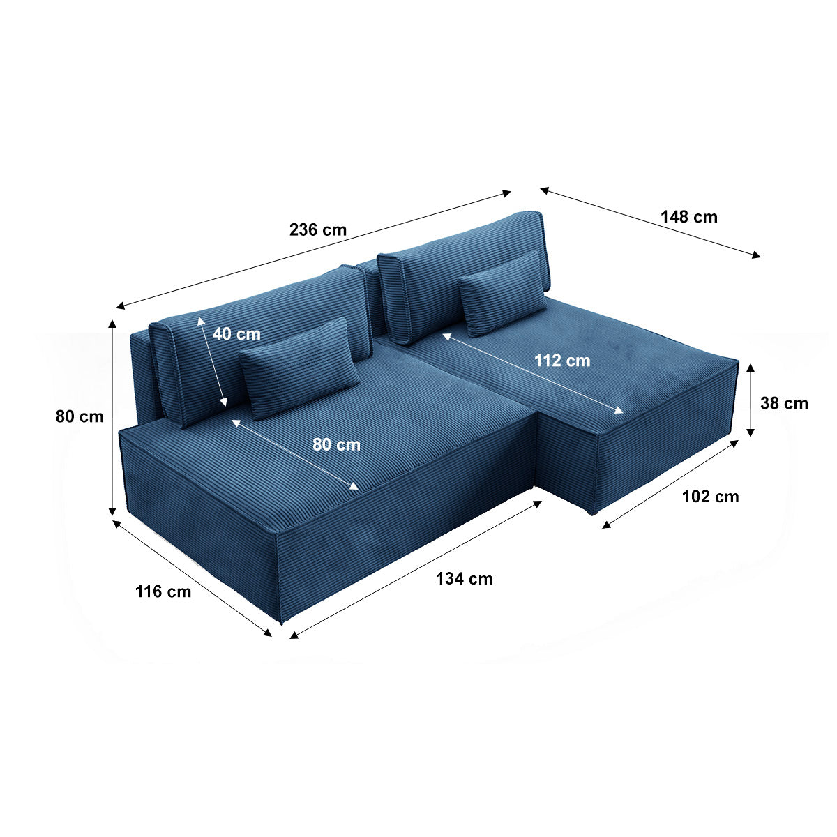 Canapé d'angle réversible modulable et convertible Georgia Bleu foncé - vue 10
