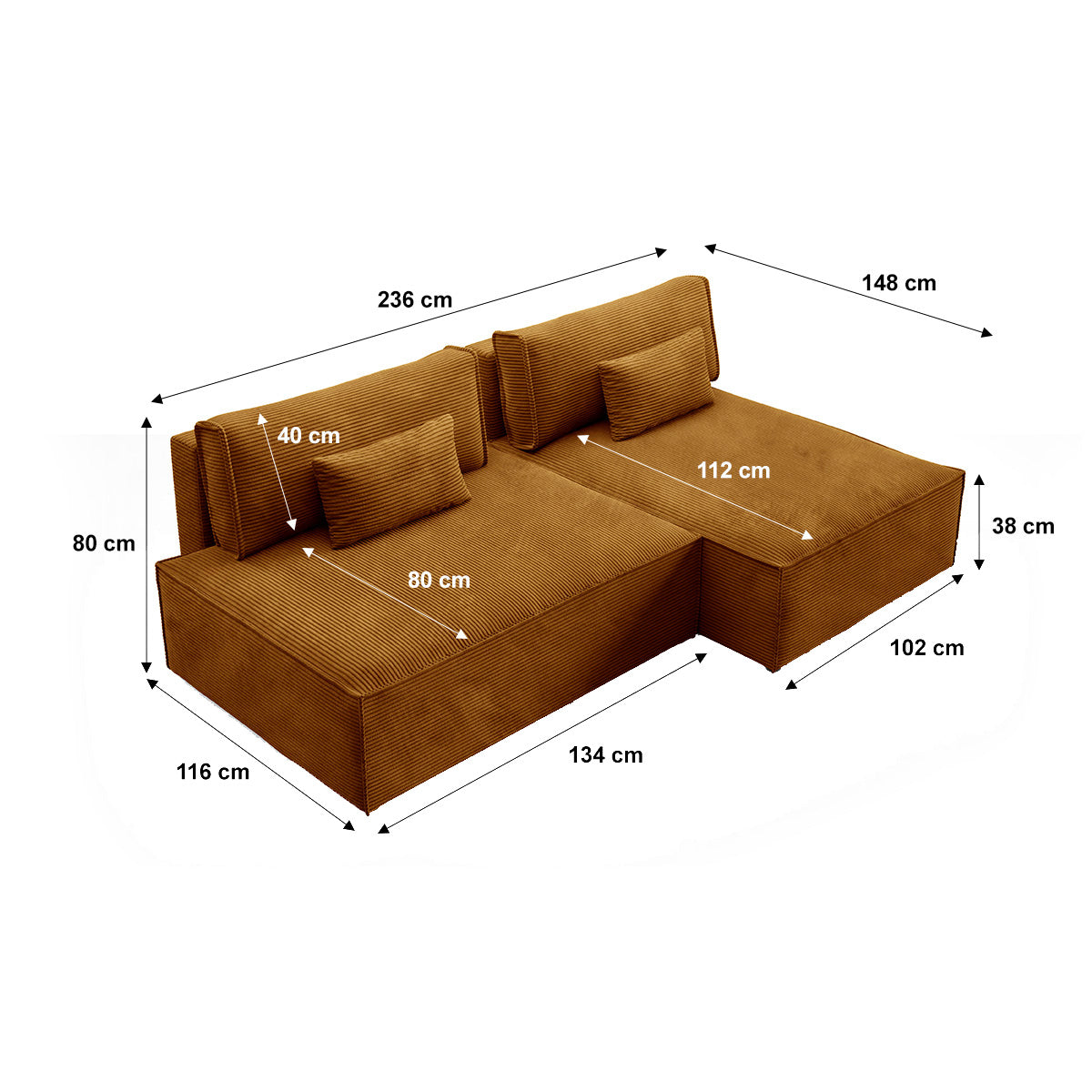 Canapé d'angle réversible modulable et convertible Georgia Jaune moutarde - vue 10