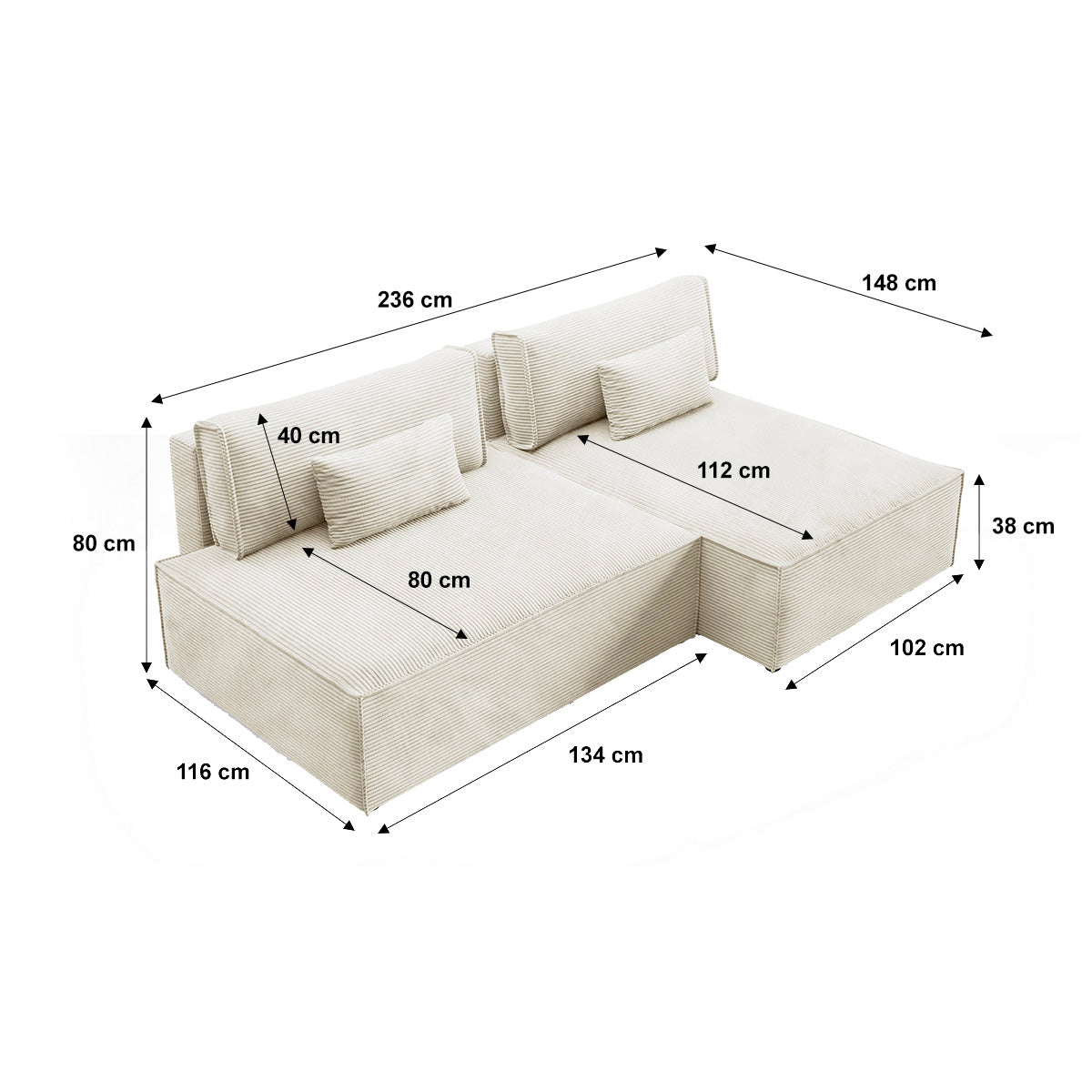 Canapé d'angle réversible modulable et convertible Georgia Blanc cassé - vue 10