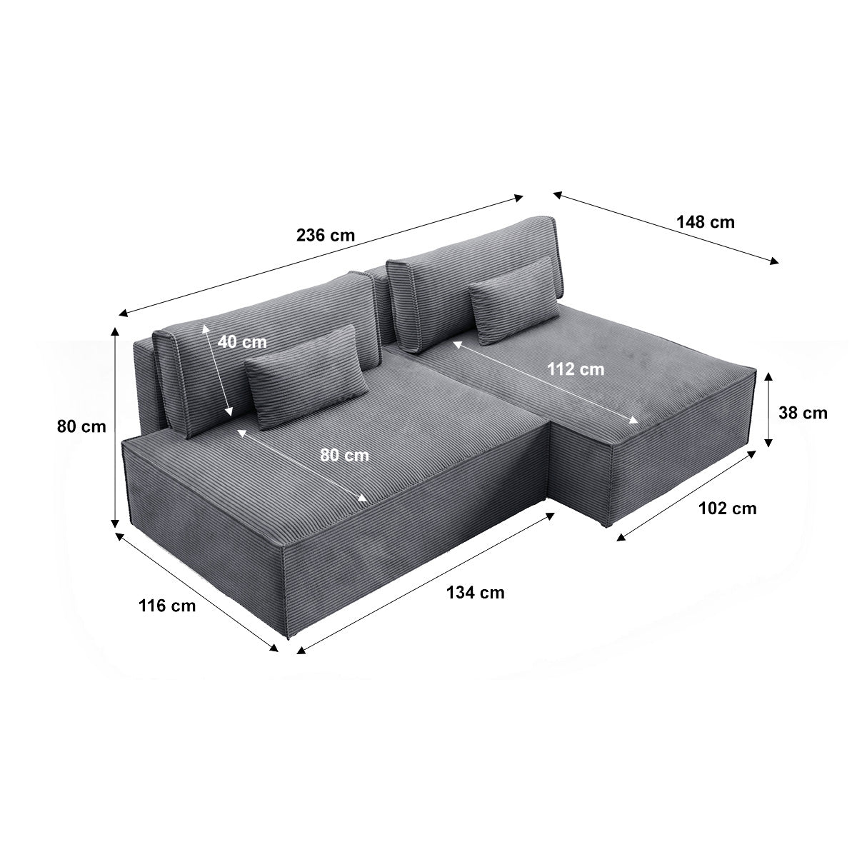 Canapé d'angle réversible modulable et convertible Georgia Gris clair - vue 10