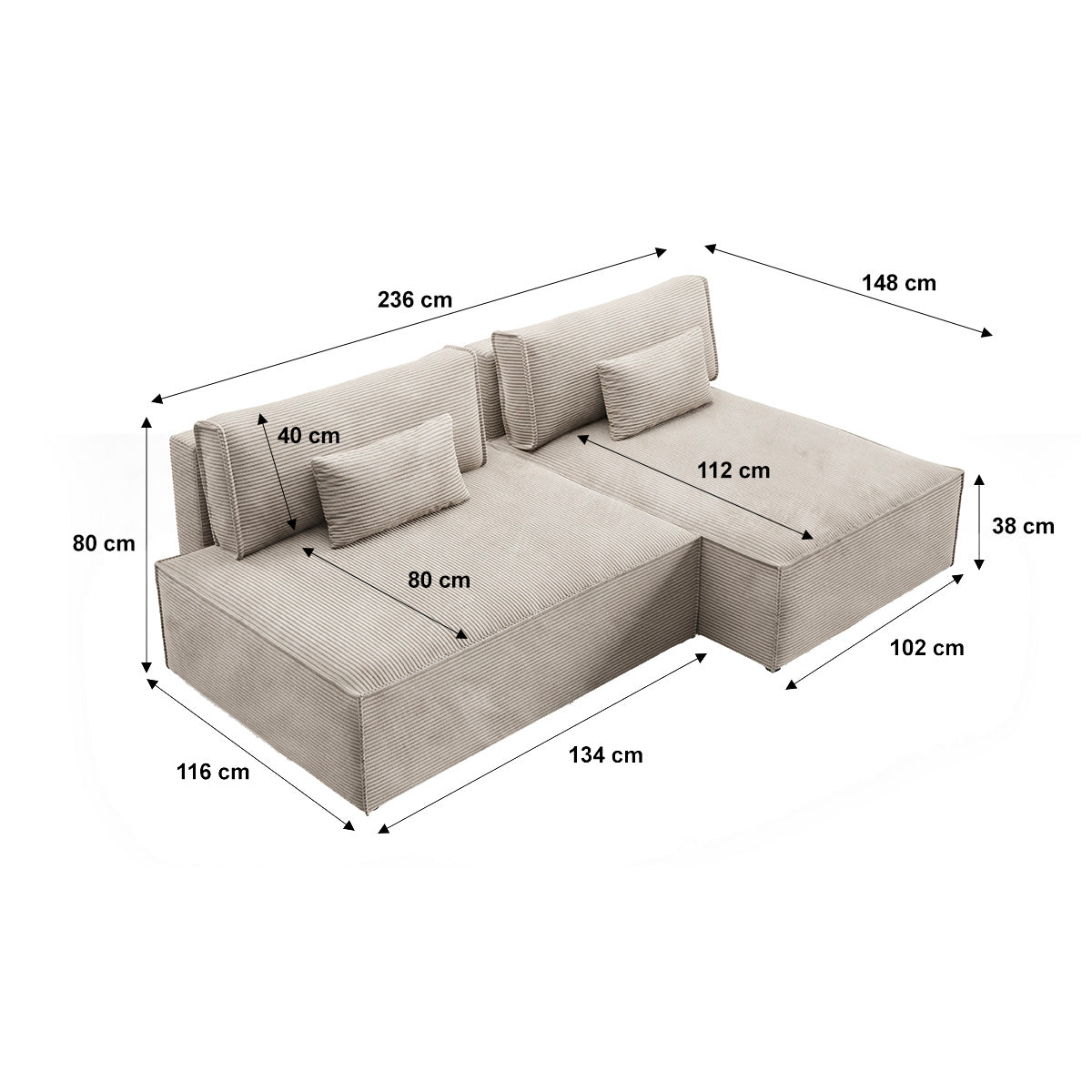 Canapé d'angle réversible modulable et convertible Georgia Taupe - vue 10
