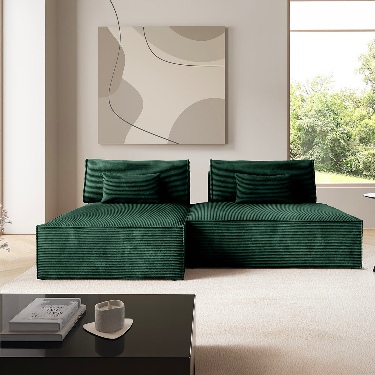Canapé d'angle réversible modulable et convertible Georgia Vert sapin