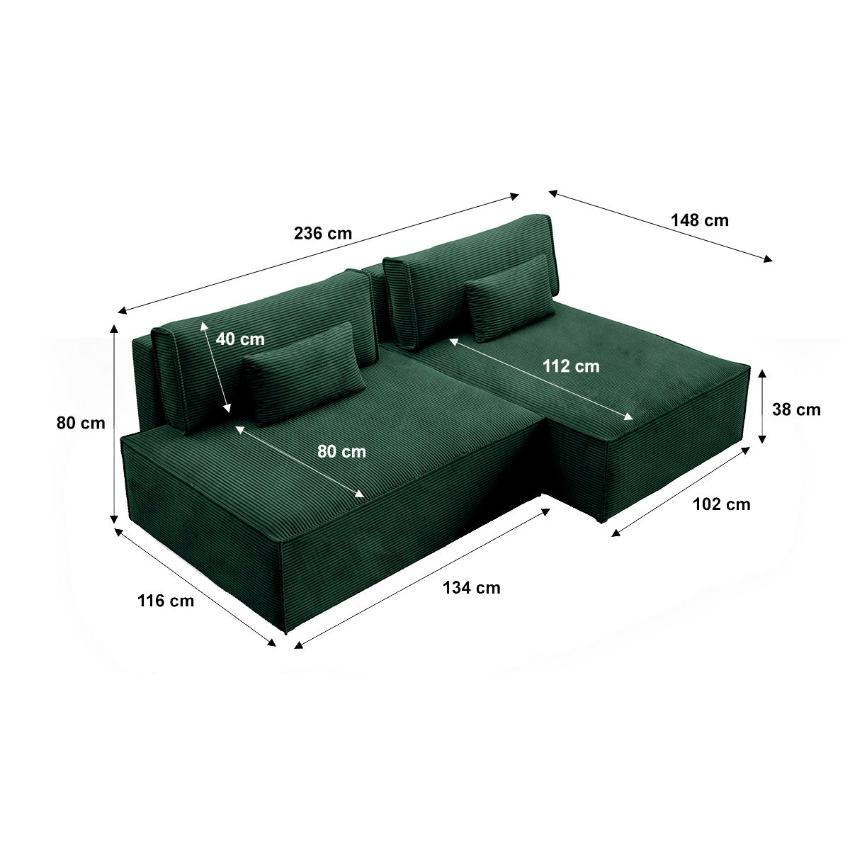 Canapé d'angle réversible modulable et convertible Georgia Vert sapin - vue 10