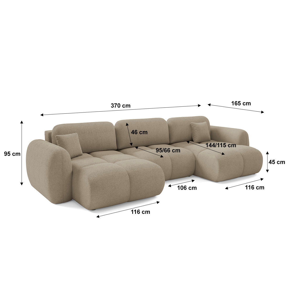Canapé en U 4 places convertible avec coffre Livio Beige - vue 8
