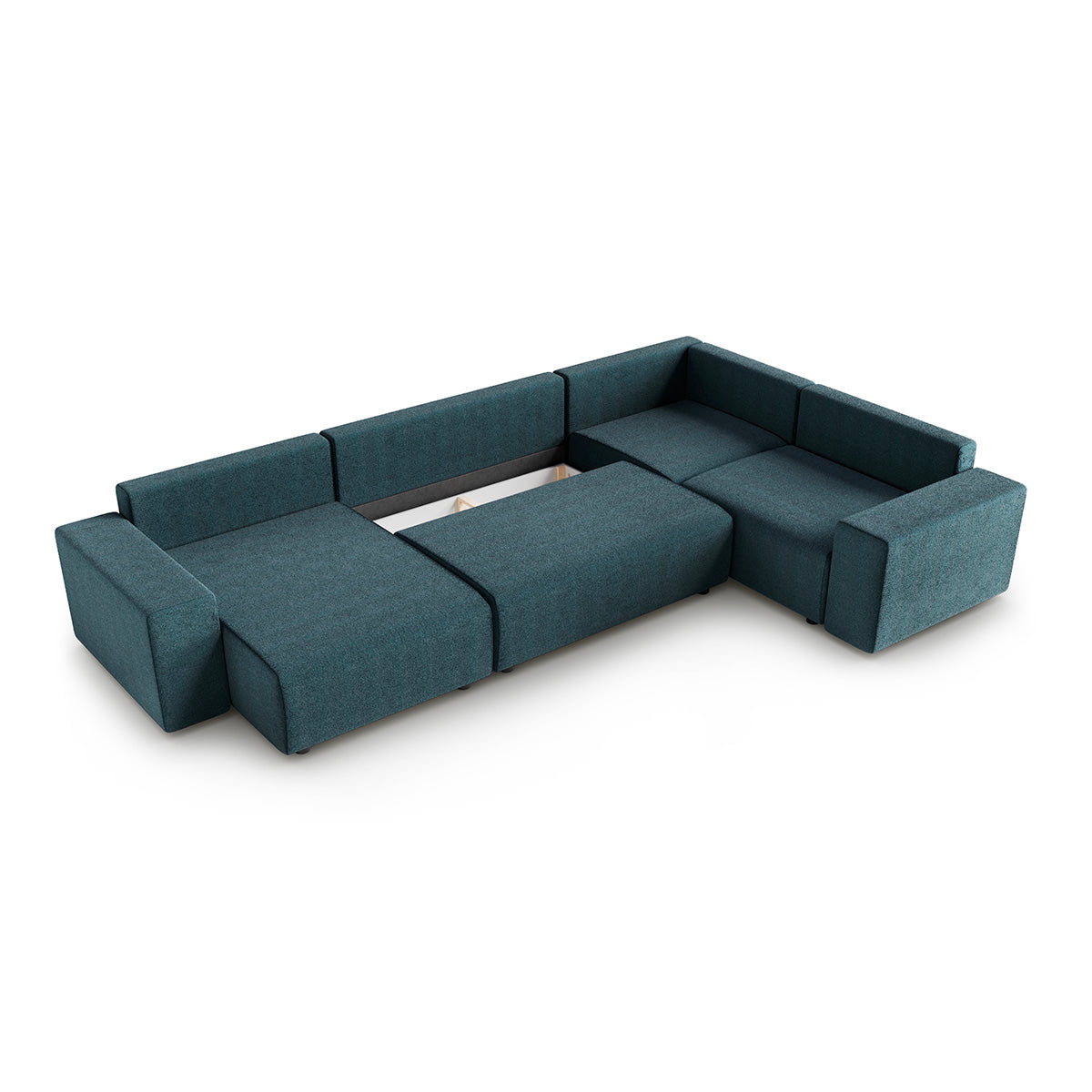 Canapé en U 5 places angle droit convertible avec coffre Lorenzo Bleu - vue 3