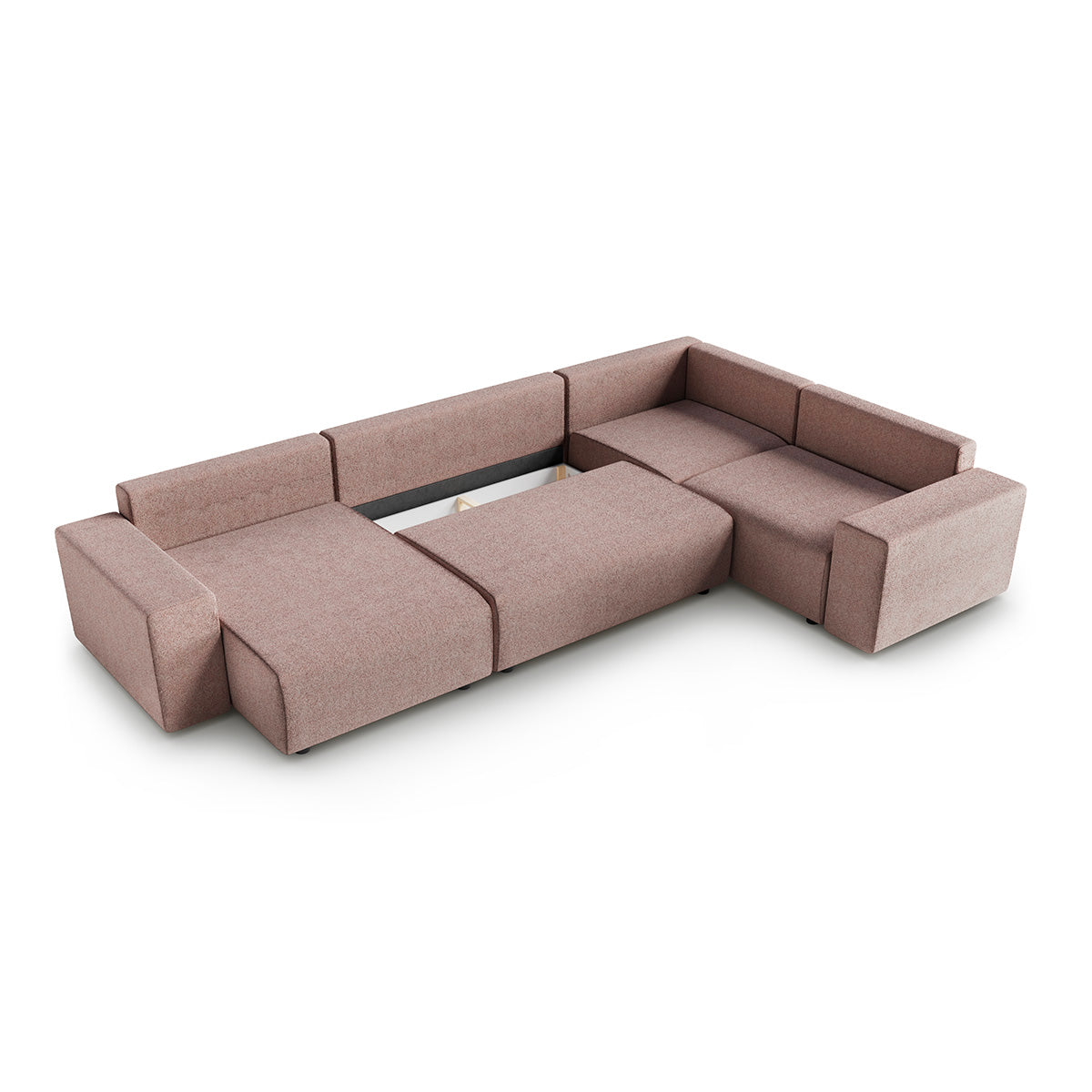 Canapé en U 5 places angle droit convertible avec coffre Lorenzo Rose - vue 3