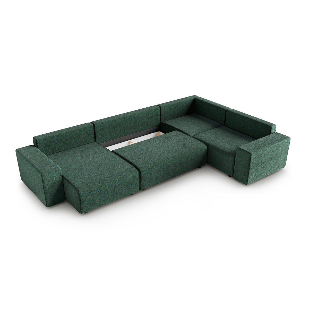 Canapé en U 5 places angle droit convertible avec coffre Lorenzo Vert - vue 3