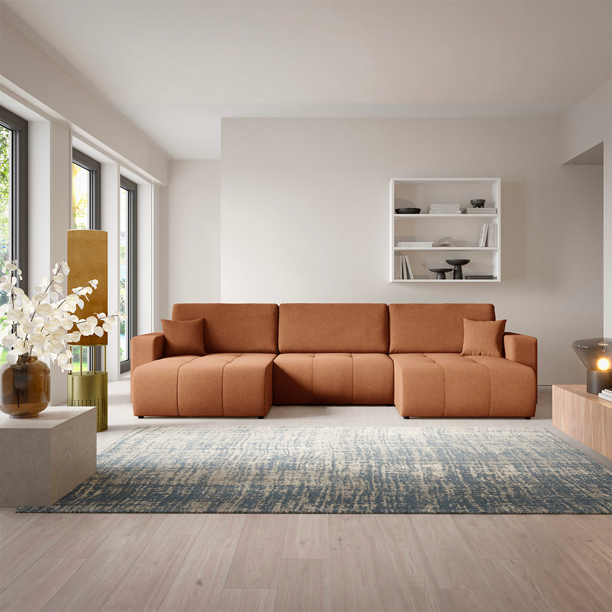 Canapé en U 5 places convertible avec coffre Giulia Terracotta