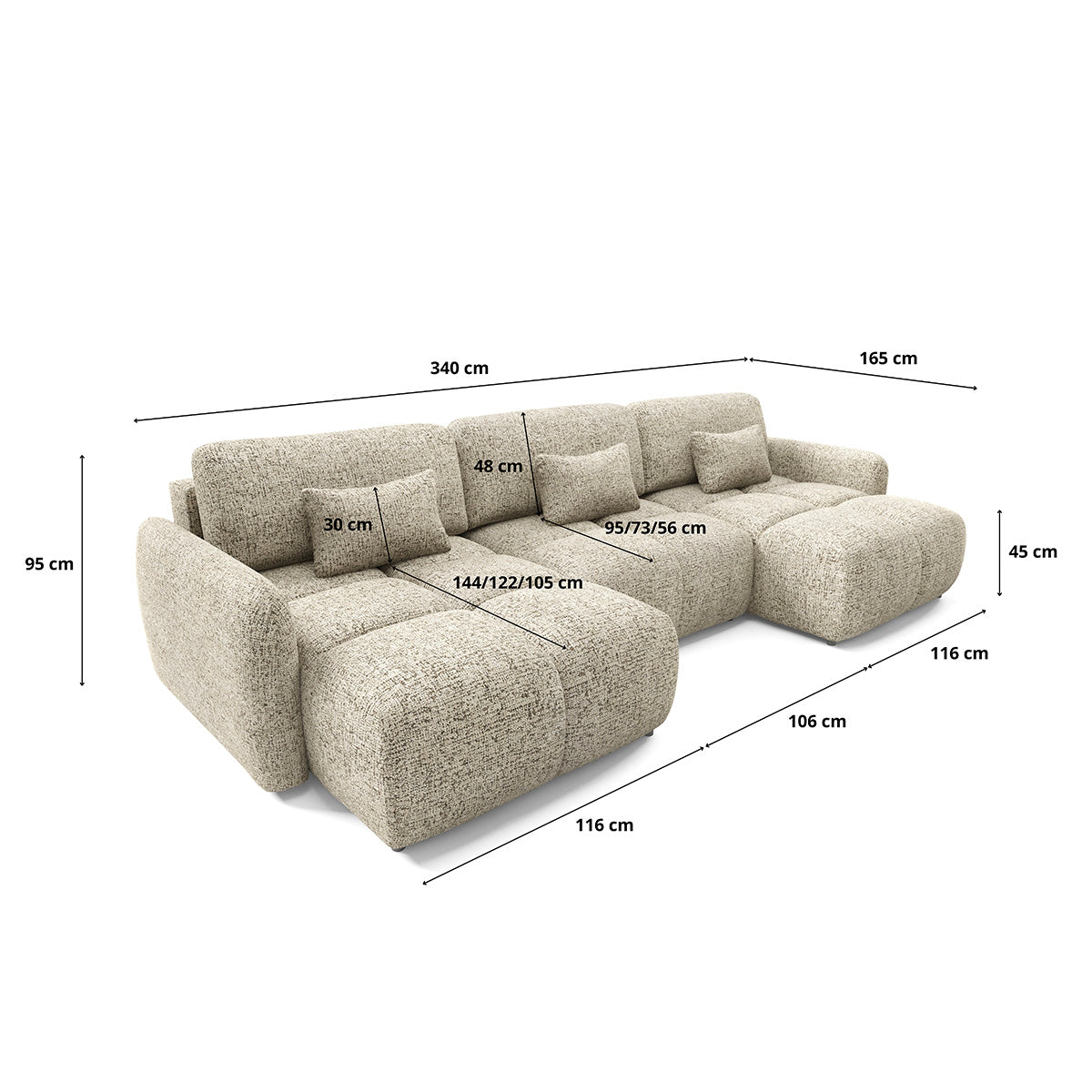 Canapé en U 5 places convertible avec coffre Vittoria Beige chiné - vue 9