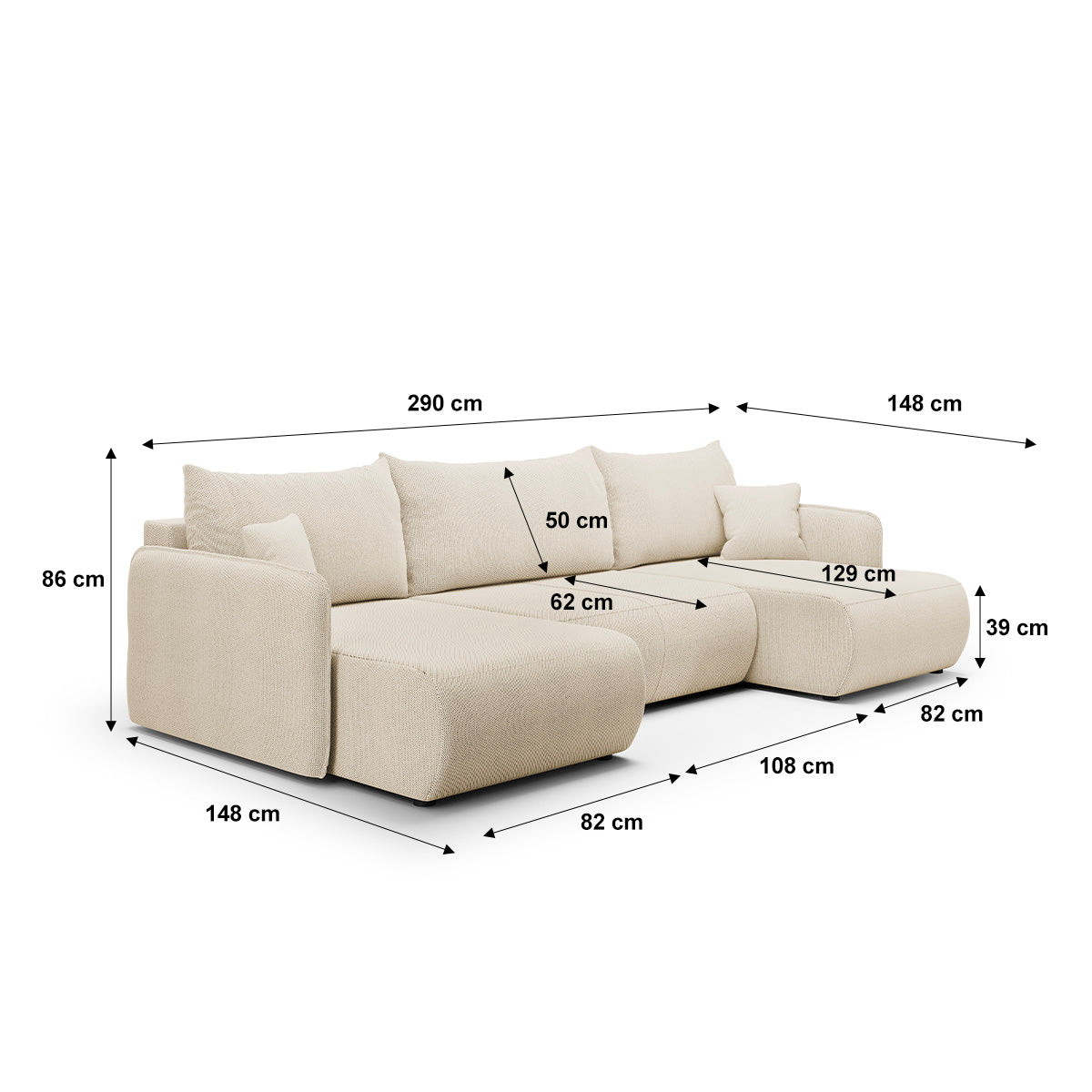 Canapé U 5 places convertible coffre Claudio Beige - vue 6