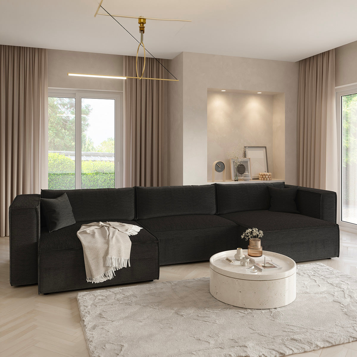 Canapé U 5 places convertible coffre Jimmy Noir