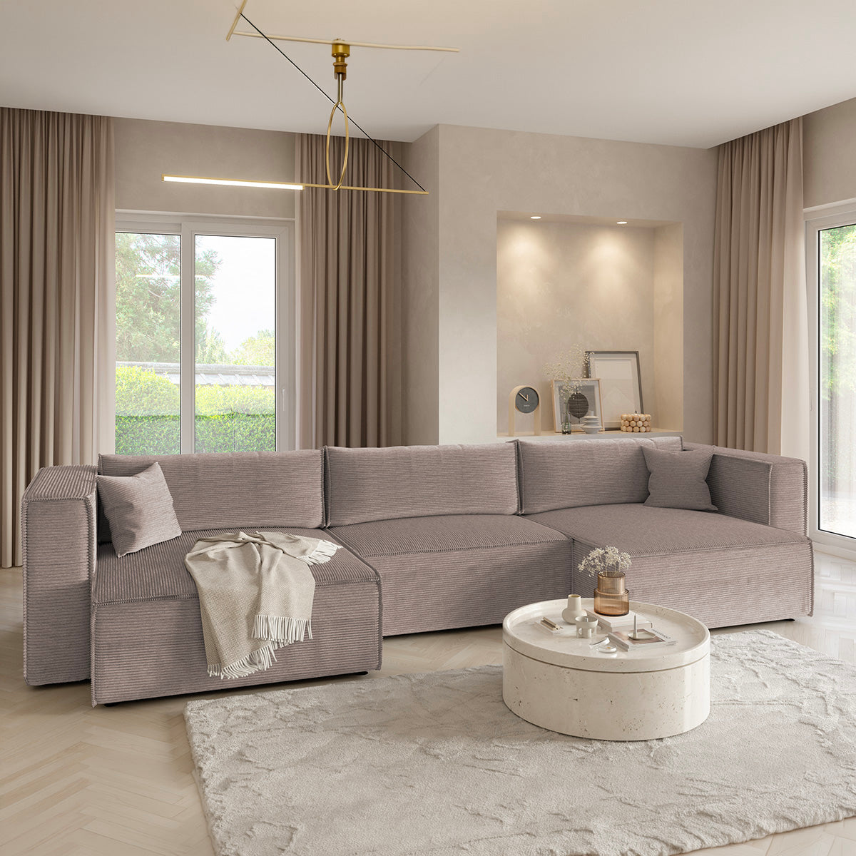 Canapé U 5 places convertible coffre Jimmy Taupe