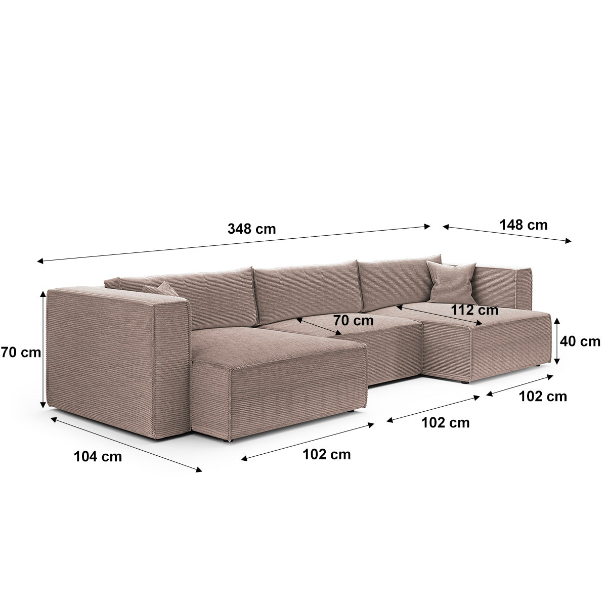 Canapé U 5 places convertible coffre Jimmy Taupe - vue 6