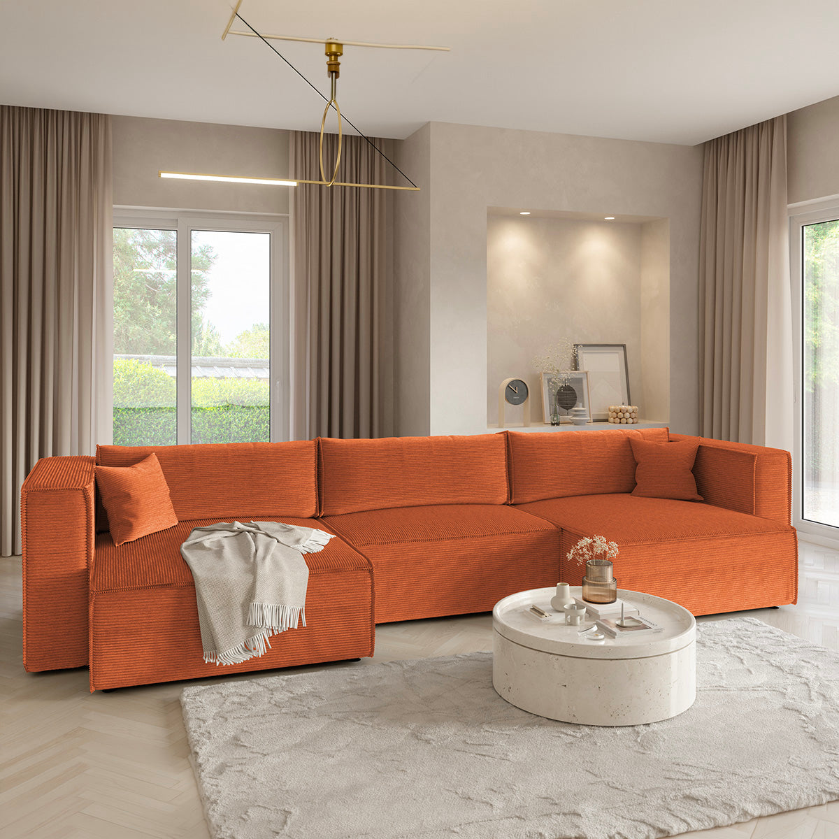 Canapé U 5 places convertible coffre Jimmy Terracotta