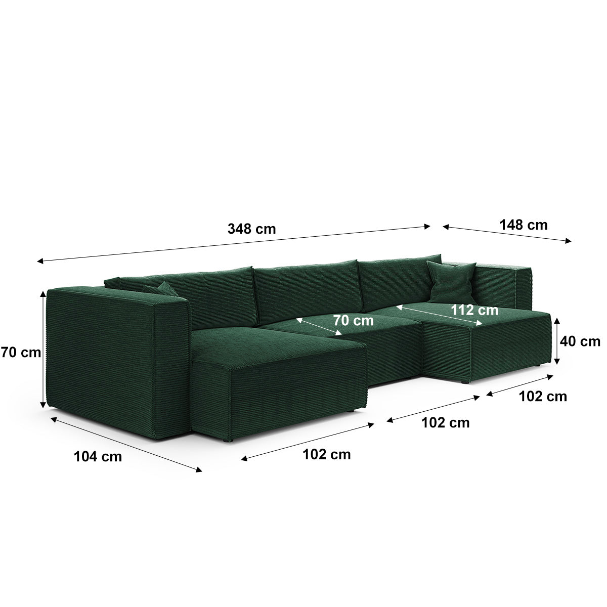 Canapé U 5 places convertible coffre Jimmy Vert sapin - vue 6