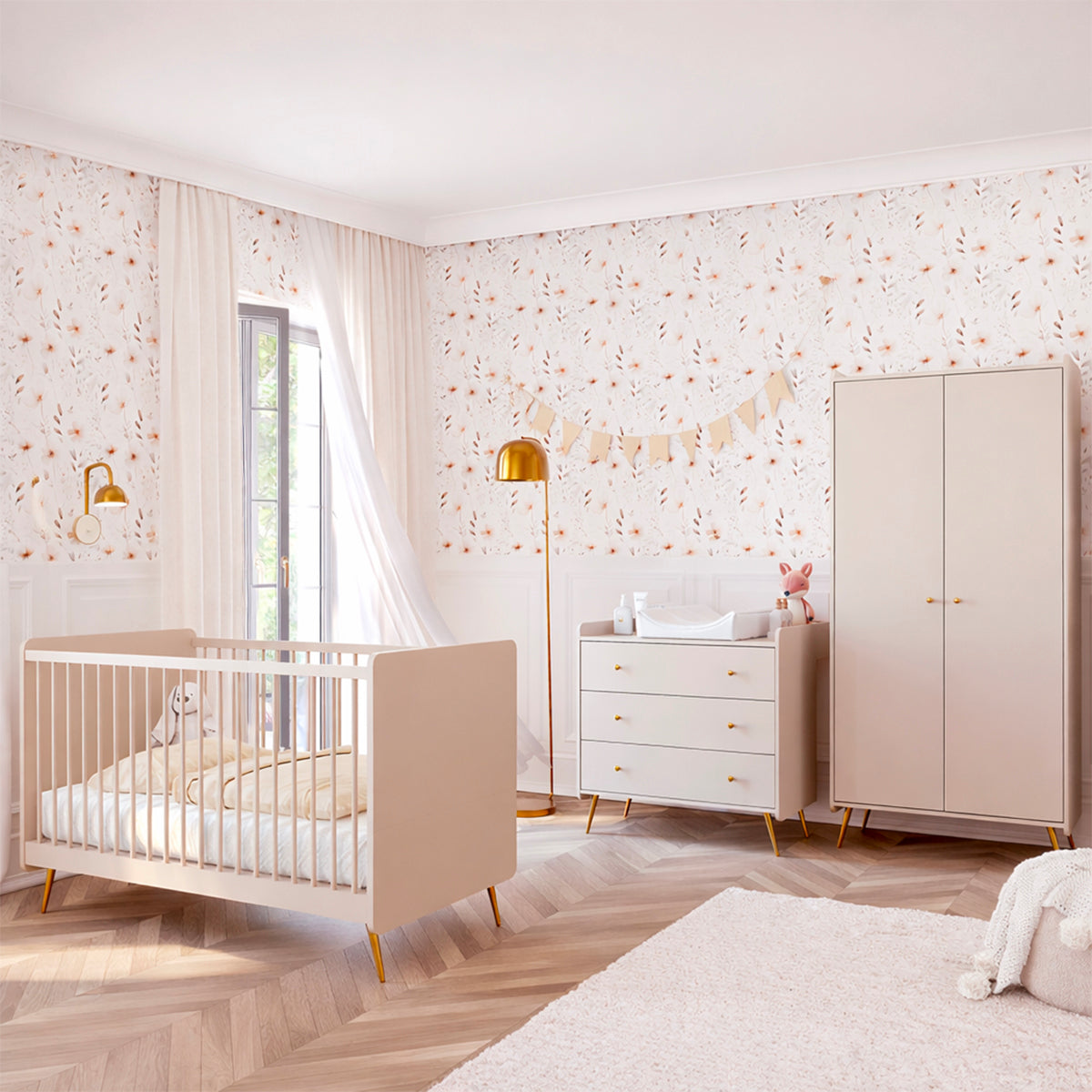 Chambre complète lit évolutif 70x140 commode à langer et armoire 2 portes Vox Lunea Cachemire