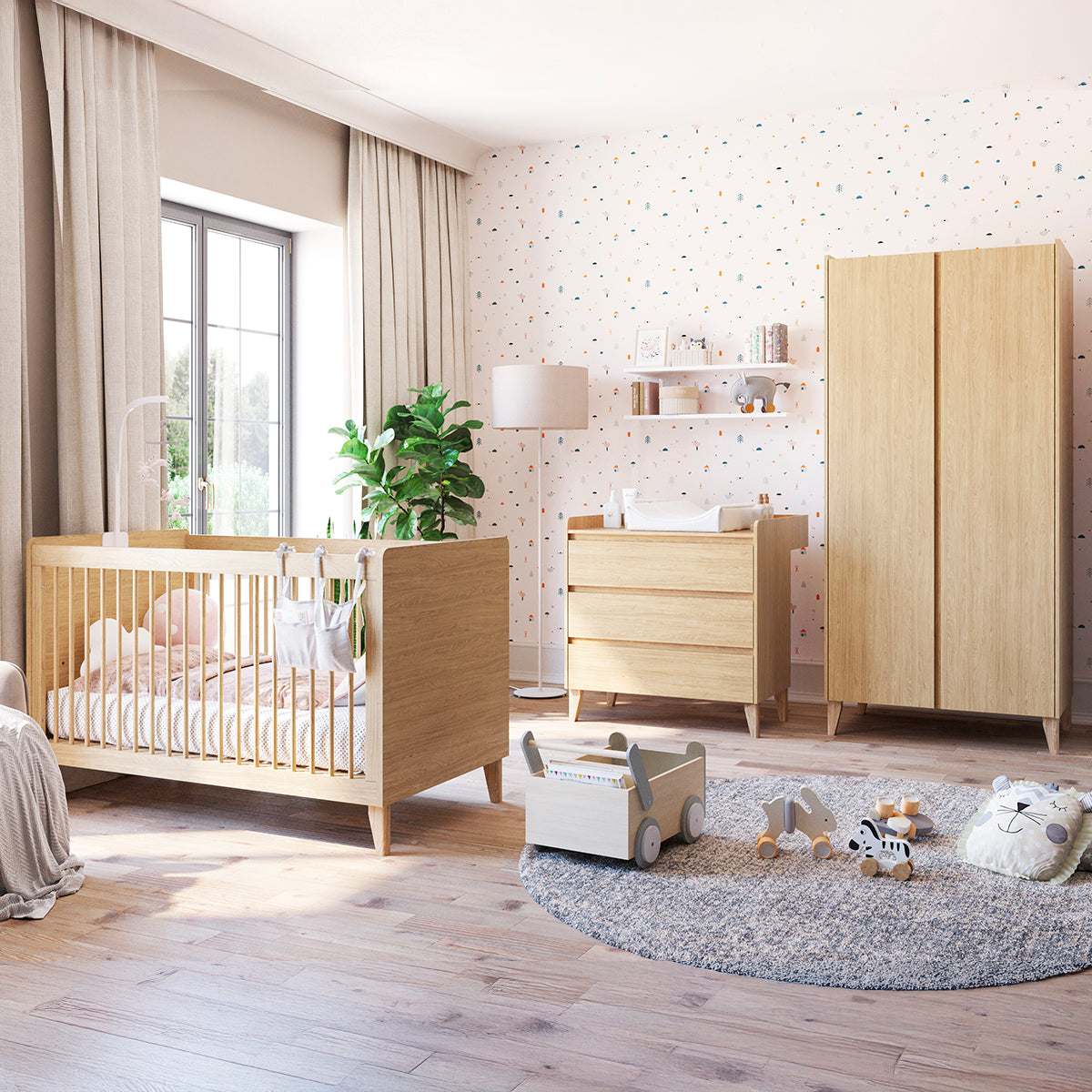Chambre complète lit évolutif 70x140 commode à langer et armoire 2 portes Vox Muve Bois