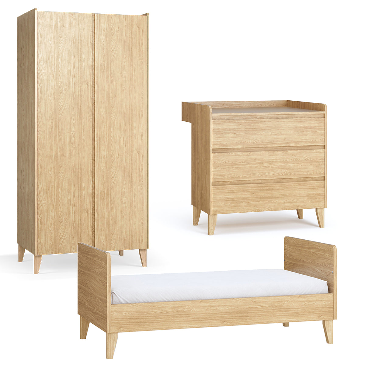 Chambre complète lit évolutif 70x140 commode à langer et armoire 2 portes Vox Muve Bois - vue 2