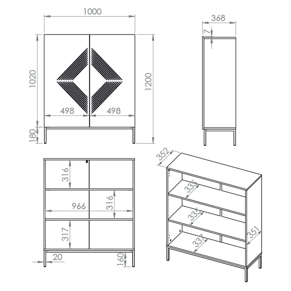 Buffet haut 2 portes Aura Blanc - vue 8