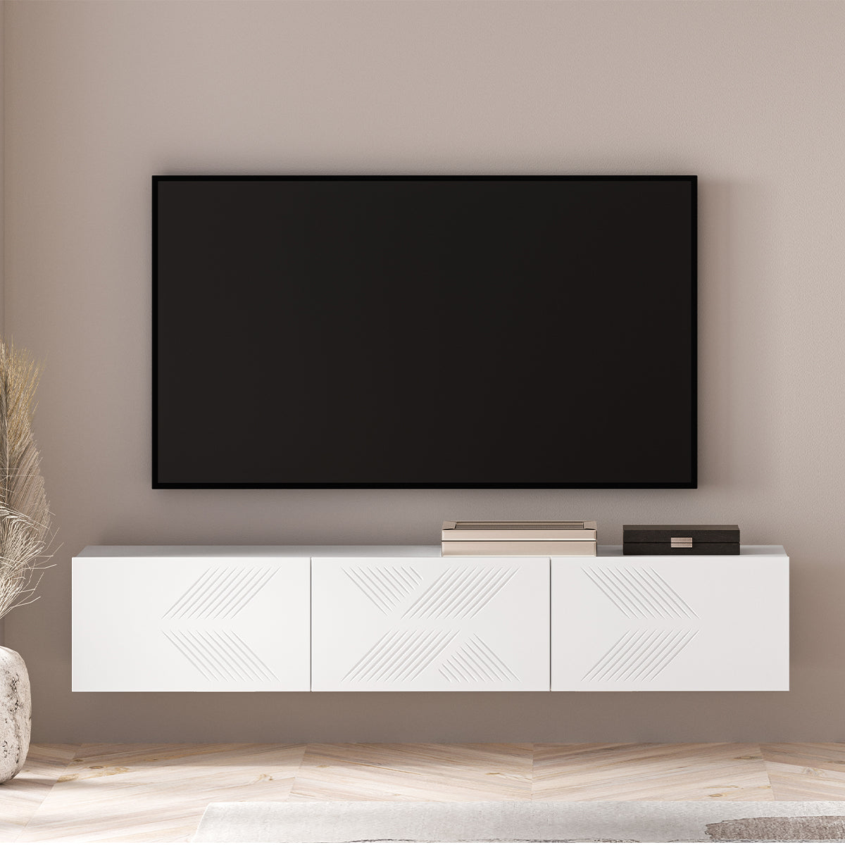 Meuble TV mural 3 portes 170 cm Aura Blanc - vue 6