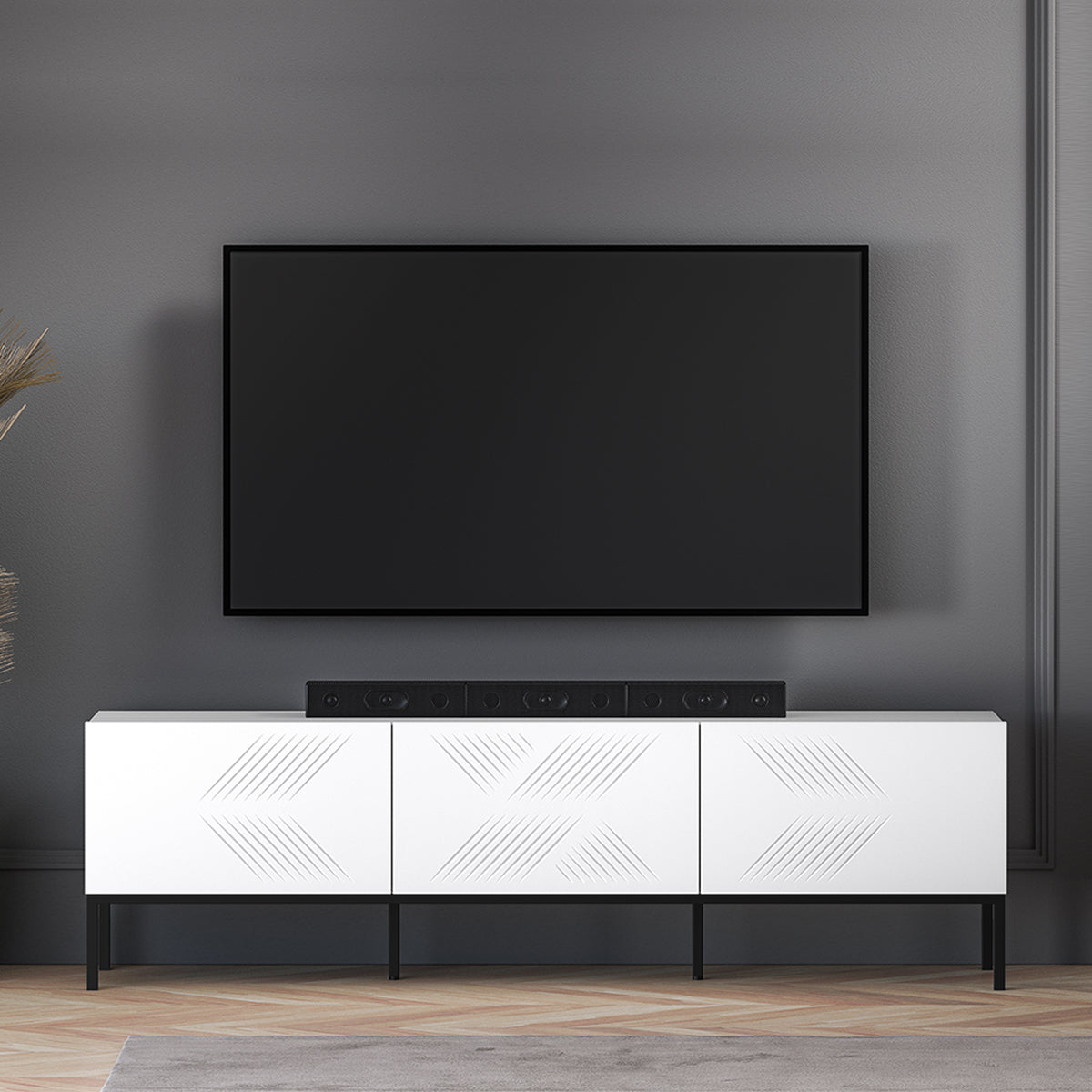 Meuble TV 3 portes 170 cm Aura Blanc - vue 4