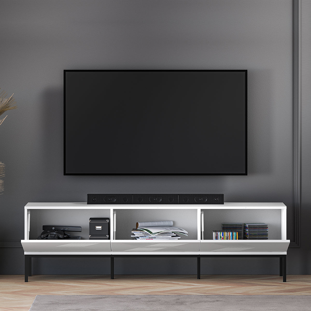 Meuble TV 3 portes 170 cm Aura Blanc - vue 5