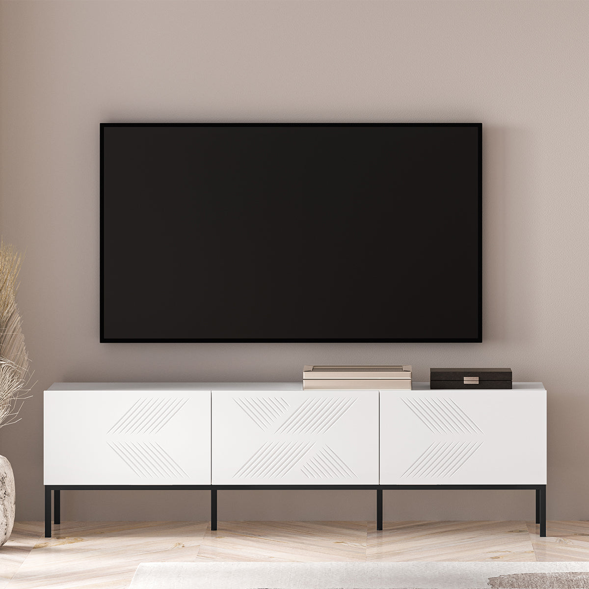 Meuble TV 3 portes 170 cm Aura Blanc - vue 6