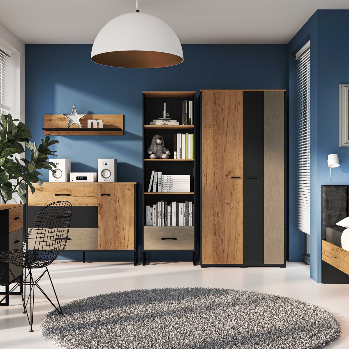 Commode 3 tiroirs 1 porte Zoran Noir et Bois - vue 5