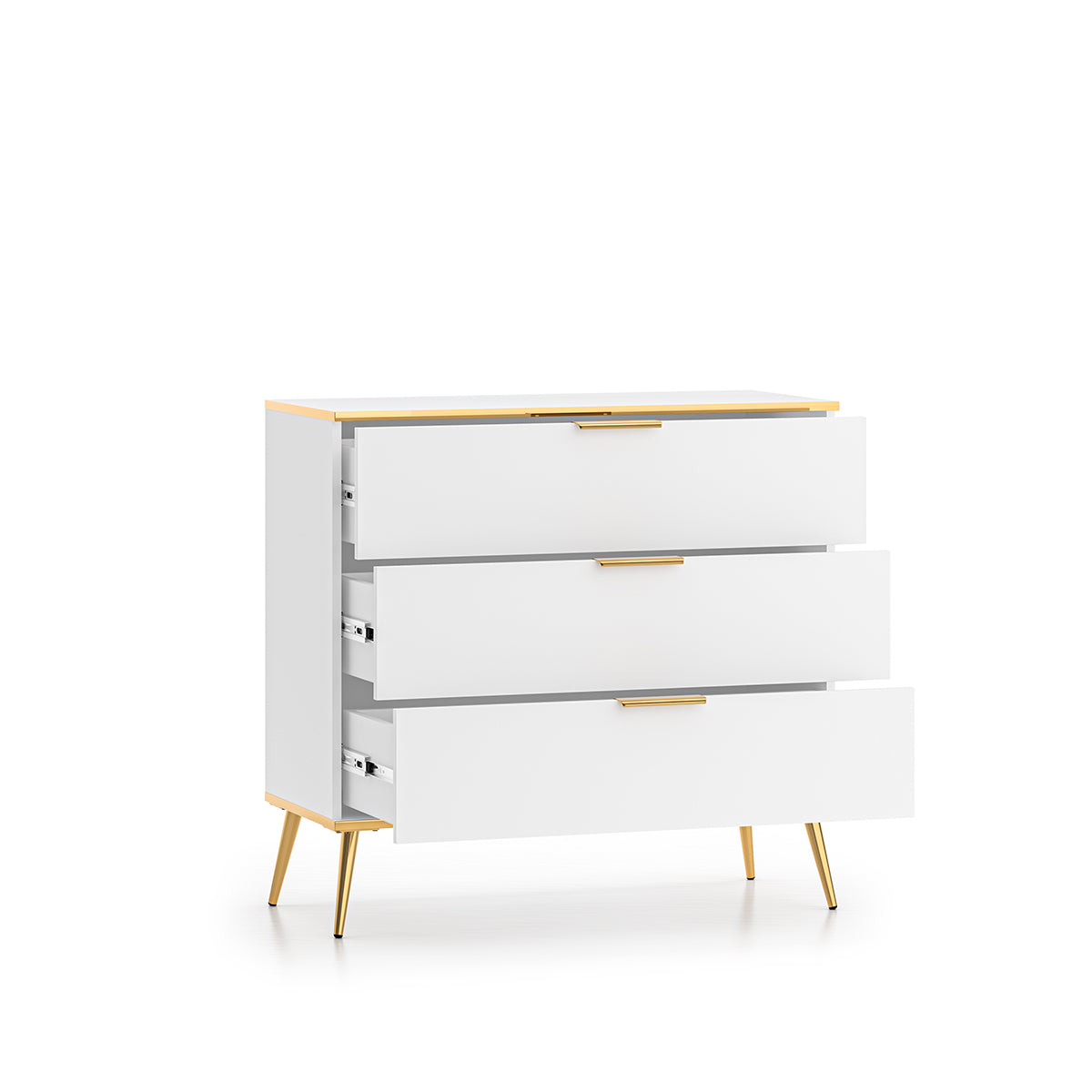 Commode 3 tiroirs Zora Blanc et Doré - vue 2