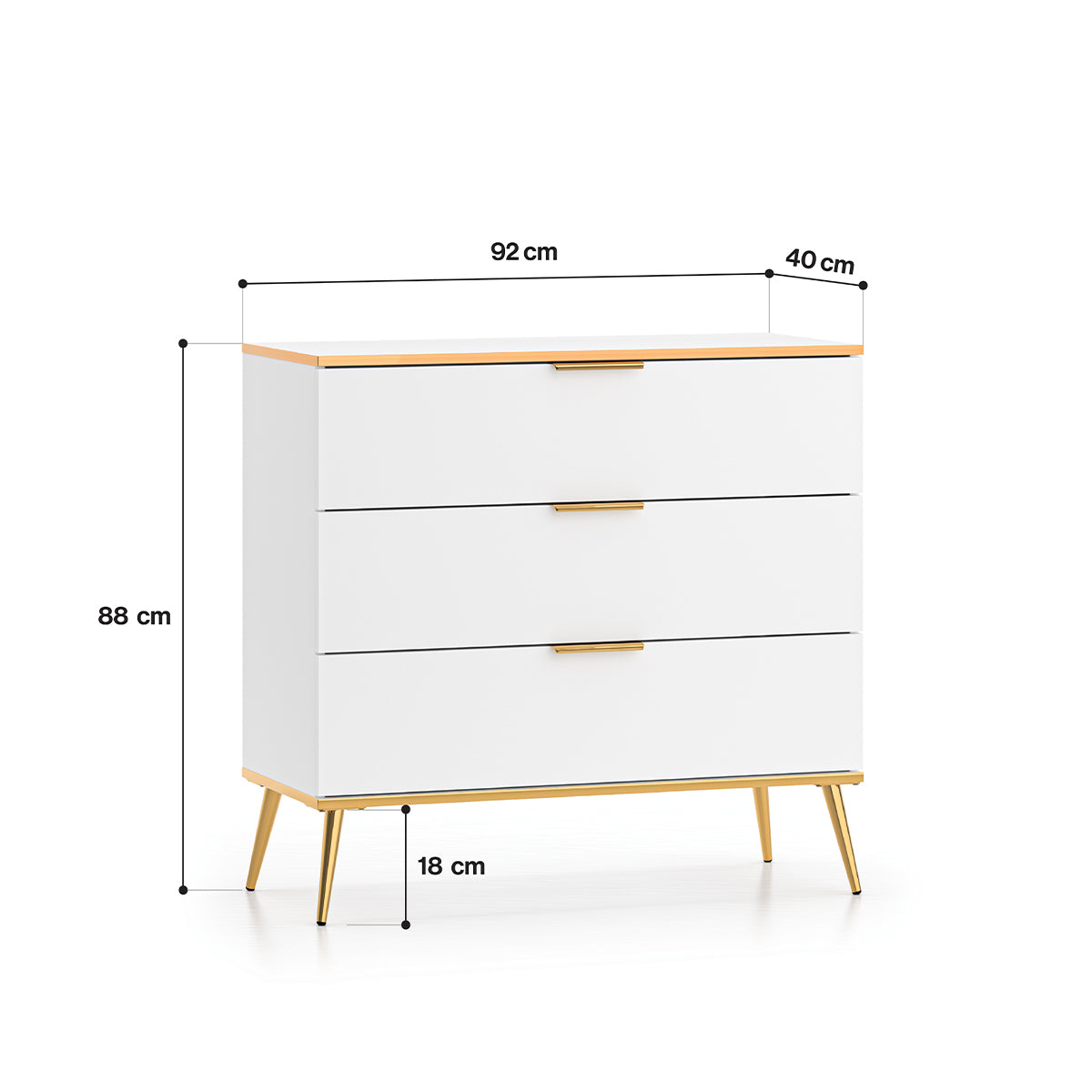 Commode 3 tiroirs Zora Blanc et Doré - vue 5