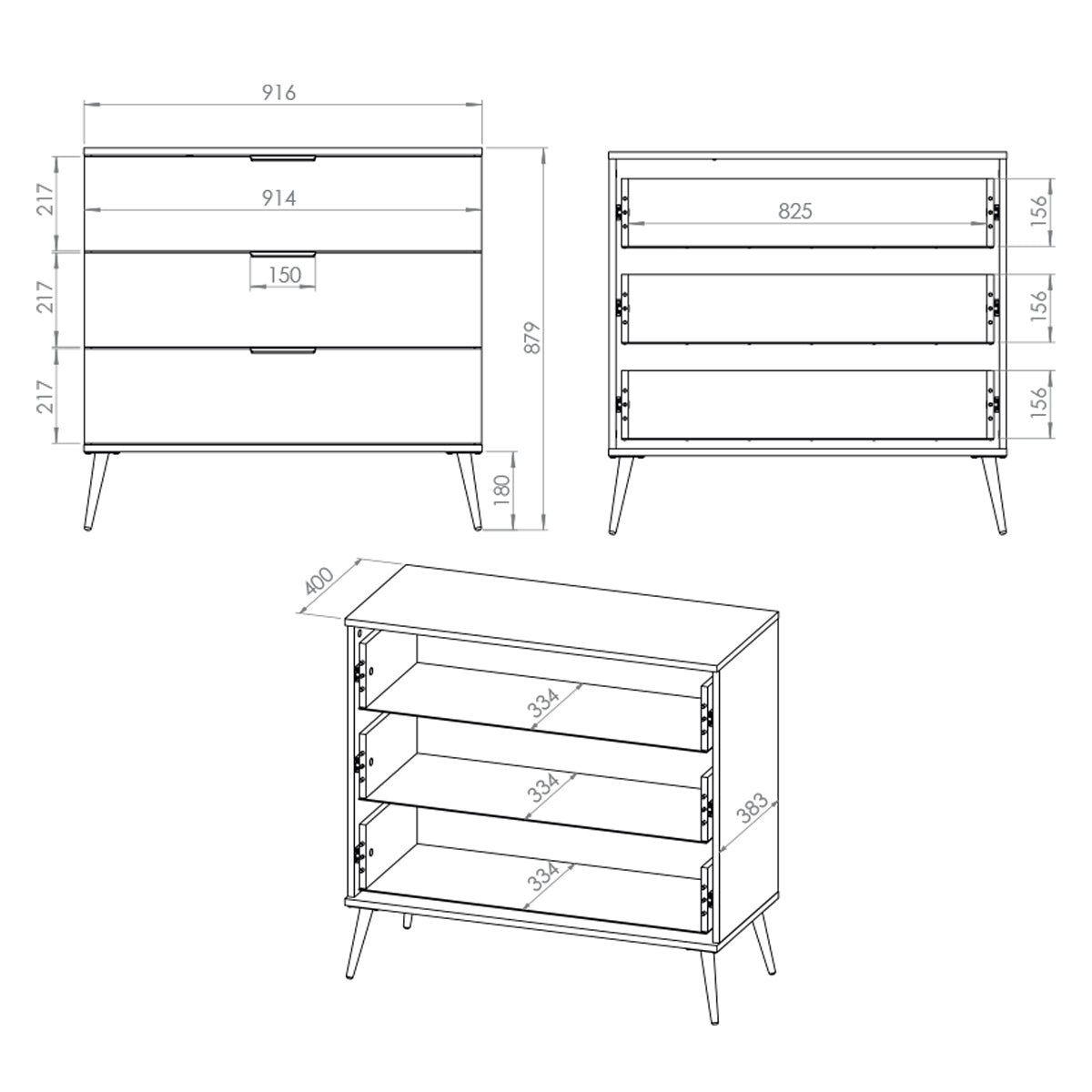 Commode 3 tiroirs Zora Blanc et Doré - vue 7