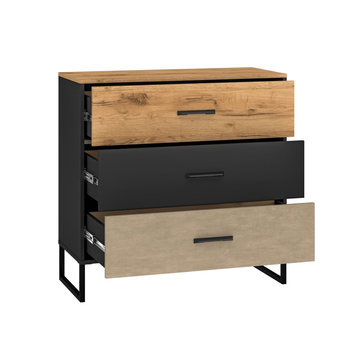 Commode 3 tiroirs Zoran Noir et Bois - vue 3