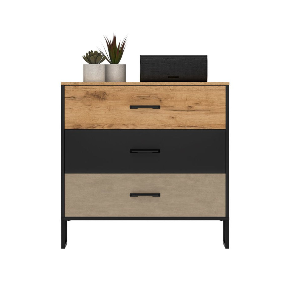 Commode 3 tiroirs Zoran Noir et Bois - vue 7