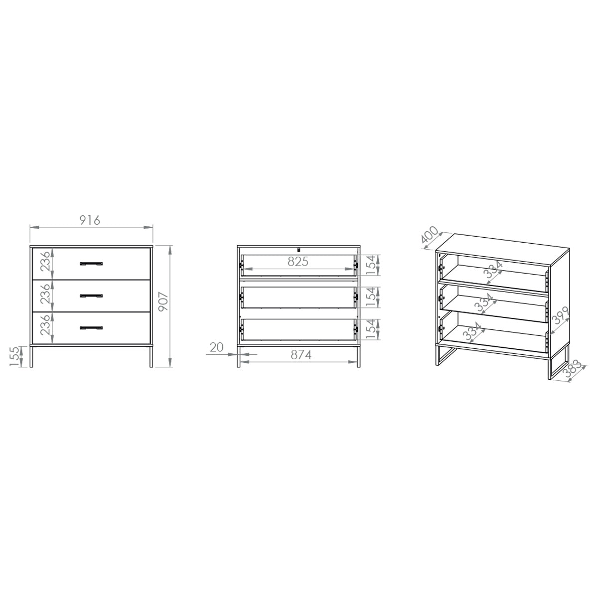 Commode 3 tiroirs Zoran Noir et Bois - vue 8