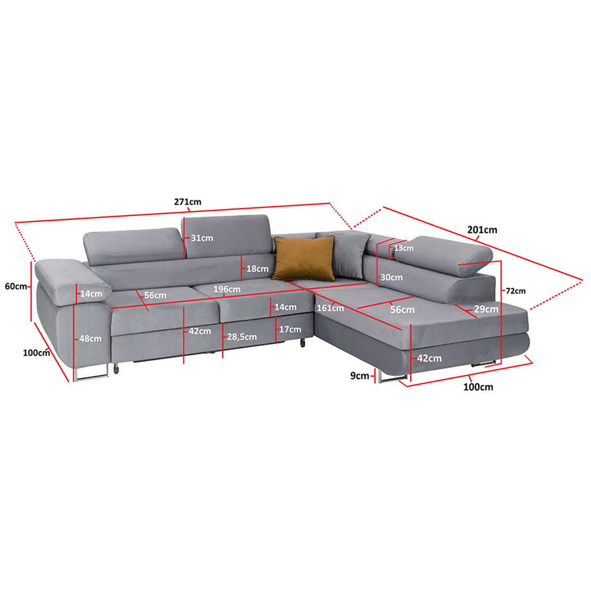Canapé d'angle convertible gauche 4 places Wilson velours Gris - vue 6