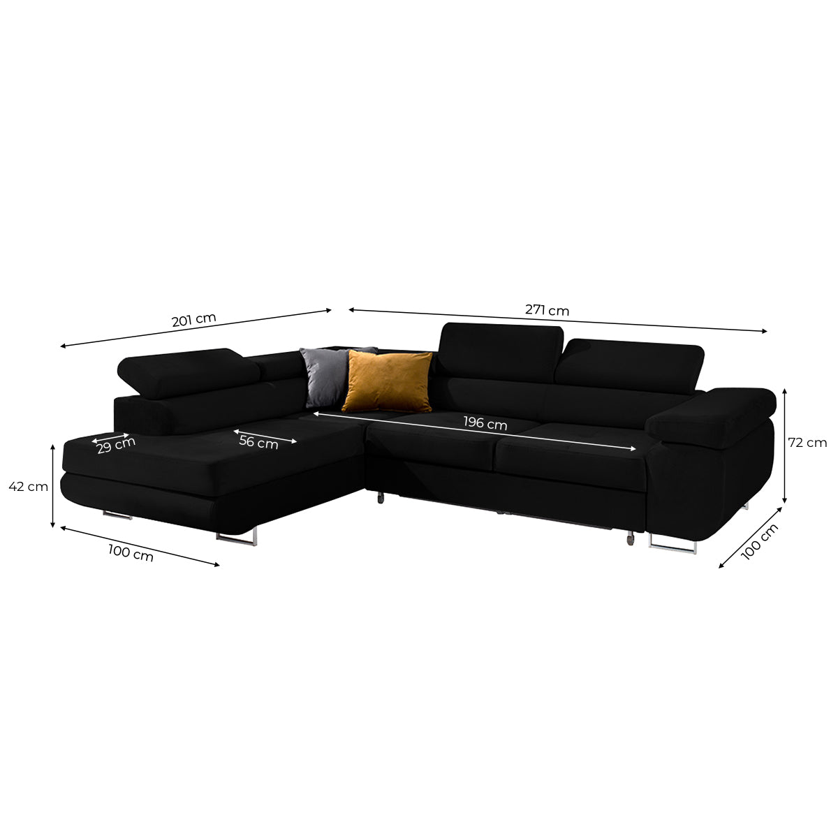 Canapé d'angle convertible gauche 4 places Wilson velours Noir - vue 3