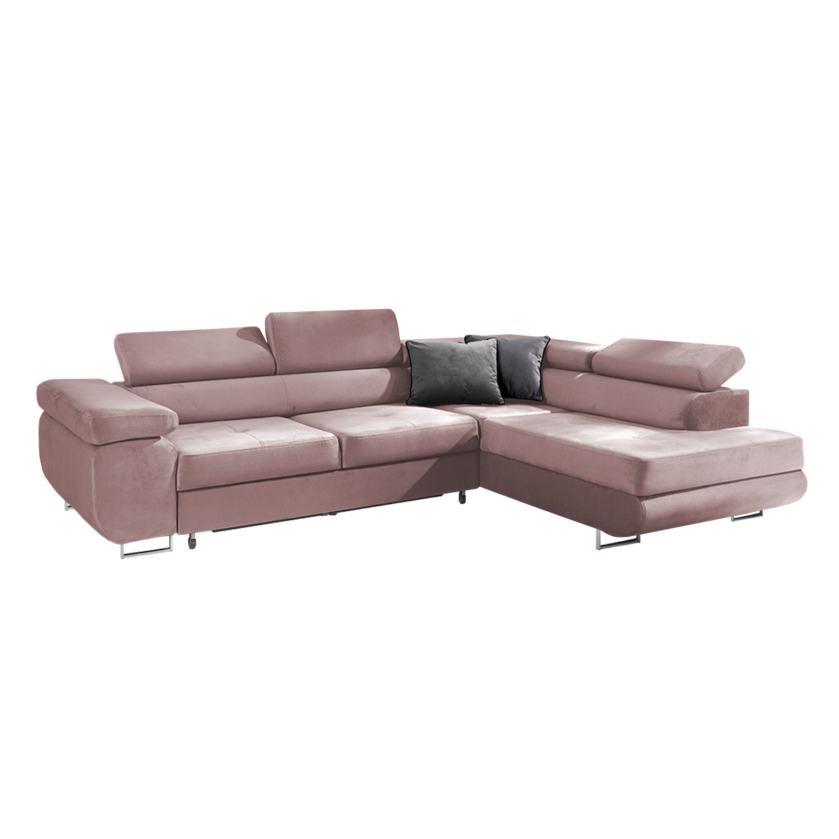 Canapé d'angle convertible droit 4 places Wilson velours Rose